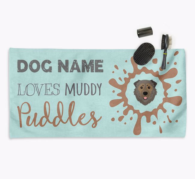 'Muddy Puddles' Personalised Dog Towel for your {breedCommonName}